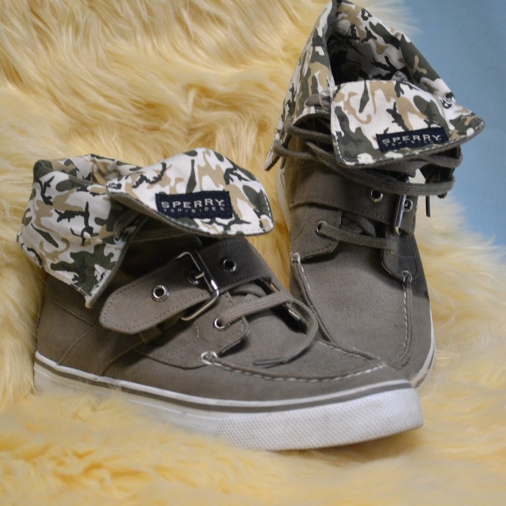 Sperry Camo Gray Tan size 6 Top-Sider Buckle
